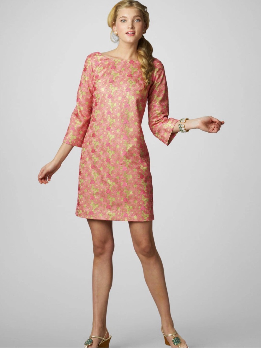 Lily Pulitzer Pink Metallic Floral Shift Dress with Scoop Back